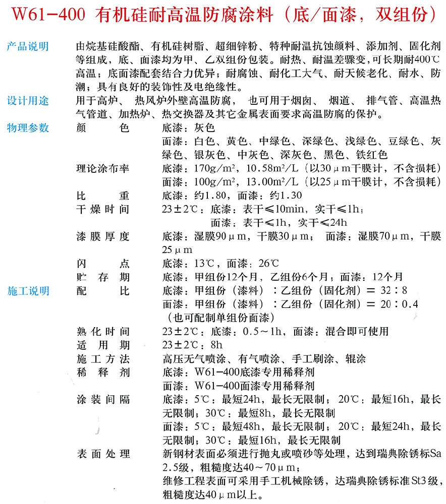 W61-400 有机硅耐高温防腐涂料（底/面漆，双组份）